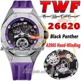 TWF tw26620 A2965 orologio da uomo a carica manuale 42 mm Tourbillon cassa in acciaio al titanio quadrante pantera nera 3D cinturino in caucciù viola edizione limitata super trustytime001Orologi