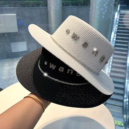 Wide Brim Hats 2023 Luxury Designer Sun British Retro Fashion Edition Flat-roofed Straw Hat Be Fired With Diamond For Men And Women