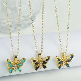 Pendant Necklaces 6 Color Shiny Butterfly Necklace Exquisite Golden Crystal Collar Chain For Women Wedding Party Jewelry Gifts