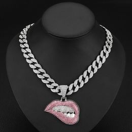 European and American color drilling sexy bite lips hip -hop personality creative pendant hip hop Cuba chain necklace cross -border dedicated