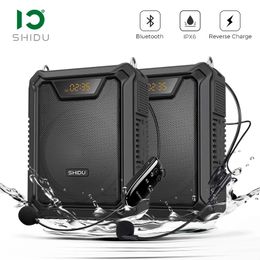 Microphones SHIDU 30W Waterproof Portable Audio Voice Amplifier Loudspeaker Bluetooth Speaker with Wired Mic for Teachers M1000 231116