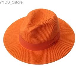 Wide Brim Hats Bucket Hats Retro sun hat new seaside orange flat brim wide-brimmed hat women summer sunshade beach hat sunscreen holiday sun hat YQ231116