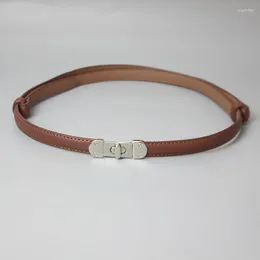 Belts Simple Brand Design Silver Buckle Thin Real Leather