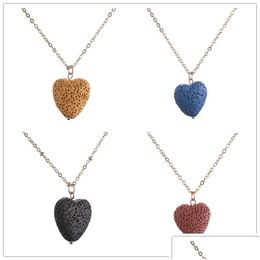 Pendant Necklaces Fashion Gold Plated 5 Colors Love Heart Lava Stone Necklace Aromatherapy Essential Oil Diffuser For Women Jewelry Dr Dhvzs