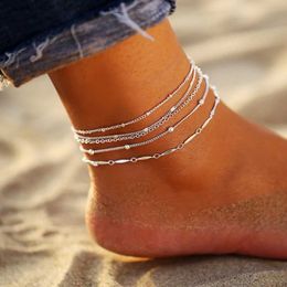 Anklets Delysia King 5pcs/set Women Summer Round Ball Beads Anklet Beach Fashion Personality Handmade Foot RingL231116