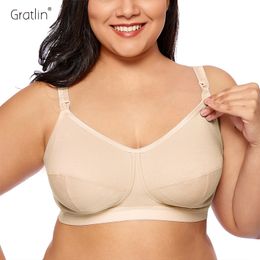 Maternity Intimates Gratlin Plus Size Wirefree Cotton Maternity Nursing Bra Women's Softcup Sleeping Underwear Breastfeeding Lingerie Pregency F G 230414