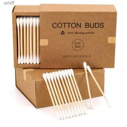Cotton Swab New style Double Head Bamboo Cotton Swabs Eco Friendly Wooden Cotton Buds Recyclable Biodegradable for Makeup Nose Ear CleanL231116