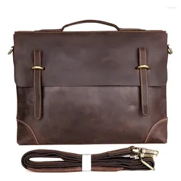 Briefcases Vintage Men Genuine Leather Briefcase Handbags Business Bag Crazy Horse Portfolio Male Office Laptop Bags