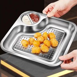 Plates Stainless Steel Serving Plate With Dipping Section Double-Layer Detachable Tray Platters For Partie