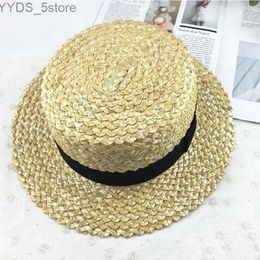 Wide Brim Hats Bucket Hats 7cm Wide Brim Boater Cap Ribbon Round Flat Top Wheat Str Hats Sun Beach hat Summer Women kentucky derby Hat Sombreros Mujer YQ231116