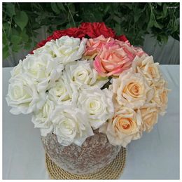 Decorative Flowers 10Pc Curl Edge Rose Flower Head Artificial Silk Wreath Wedding Bridal Bouquet Wall Background Fake Home Decor