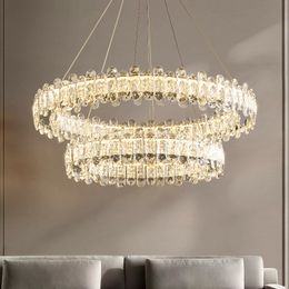 Modern House Villa Dining Living Room Chandelier Luxury Ring Crystal Pendant Lighs Interior Decoration Glossy Lighting Fixtures