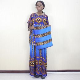 Ethnic Clothing 2023 Design Style Cotton Kwanzaa Elegant African Dresses For Women Printing Dashiki Dress With Scarf