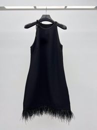 Casual Dresses 2023 Women Fashion Sleeveless Neck Hanging Ostrich Hair Dress 1217