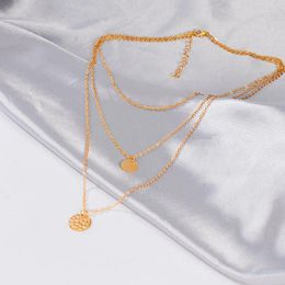 Pendant Necklaces Vintage Round Coin For Women Girls Long Multilayer Crystal Necklace 2023 Female Fashion Jewellery