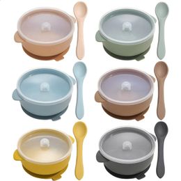 Cups Dishes Utensils High Quality Silicone Baby Sucker Bowl With Lid BPA Free Waterproof Toddler Plate Set Portable Spoon For Kids 231116