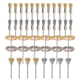 Brushes 44 Pieces Mini Wire Wheel Cup Brass Steel Set 1/8inch 3mm Shank For Power Dremel Rotary Tools Polishing Buf 230414