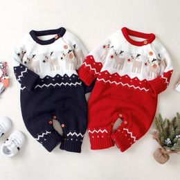 Rompers Christmas Deer Knit Jumpsuit Kids Autumn Winter Baby Romper Red Christmas Clothes born Onesie Toddler Girls Outfit 231115