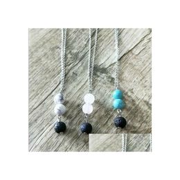 Pendant Necklaces Fashion Natural Lava Stone Turquoise Necklace Volcanic Rock Aromatherapy Essential Oil Diffuser For Women Dhgarden Dhnhw