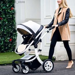 Strollers# Leather 2 in 1 Baby Stroller Two Way Stroller Car Seat Newborn Bassinet travel white folding baby stroller baby Carriage Pram Q231116