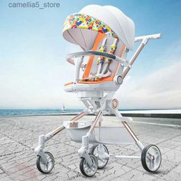 Strollers# Bidirectional Four Wheels High View Stroller Baby Stroller with Baby Comfort Portable Folding Sit and Lie Down Baby Pram Q231116