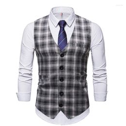 Men's Vests Man Fashion Suit Vest Male Plaid Waistcoat Formal Business Wedding Slim Dress