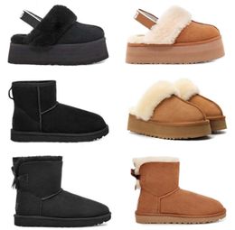 Designer fluffy snow boots mini women winter australia platform ug boot fur slipper ankle wool shoes sheepskin real leather classic brand casual outside waterproof