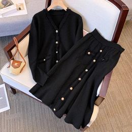 Work Dresses Oversized Winter Knitwears Two Piece Sets For Women Outfits Korean Casual Pullover Tassel Knitted Sweater Patchwork Skirt