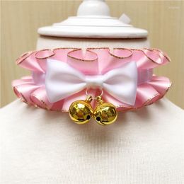 Dog Collars Cat Collar Necklace Pet Scarf Pink Princess Bib Sweet Bow Tie With Bell Puppy Neck Strap Yorkie Chihuahua