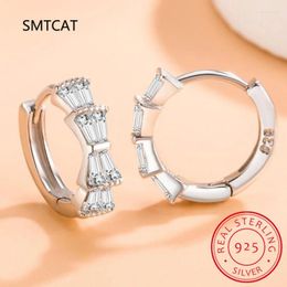 Hoop Earrings 925 Sterling Silver Luxury Sweet Bowknot Pave Setting CZ For Women Valentine's Day Gift Fine Jewelry BSE810