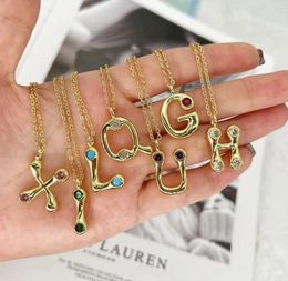 Pendant Necklaces 10Pcs Colourful Cubic Zirconia A-Z Letter Charms Initial Name Jewellery Personalised Choker Chain Necklace Top Quality