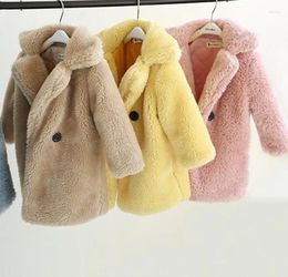 Jackets Children Autumn And Winter Coats Large Fur Coat Imitation Cashmere Granule Lapels Boys Girls Thicker
