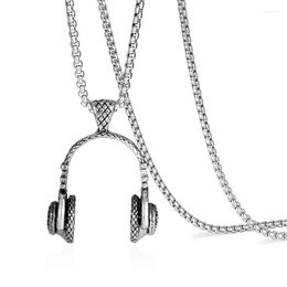 Pendant Necklaces Vintage Earphone Necklace Earmuff Pattern Geometric Collar Chain Round DJ Music Headphone Party Jewellery Gift