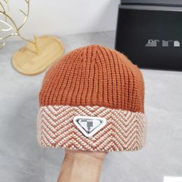 Fashion Designer hats beanie P Luxury triangle Black Blue Orange Khaki fall/winter thermal knit hat ski brand bonnet High Quality plaid Skull Hat warm cap