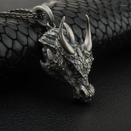 Chains Nordic Viking Dragon Pendant Necklace Vintage Silver Colour Domineering Rhino Horn Statement Necklaces For Women Men Boho Jewellery