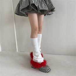 Women Socks Leg Warmer Knit Long Cute Plush Edge Boots For Girl Cosplay Dress-up 80s Party Dance