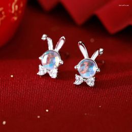 Stud Earrings Trendy Silver Colour Moon Stone Clear CZ Ribbon For Women Girl Gift Fashion Jewellery Accessories