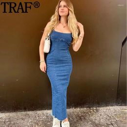 Casual Dresses 2023 Woman Slip Denim Dress Sleeveless Corset Long For Women Backless Sexy Blue Party Summer Jean Midi