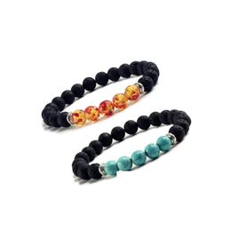 Charm Bracelets Natural Volcanic Stone Bracelets Charm Women Chakra Nce Beads Men Black Lava Turquoises Strand Bangle Drop Delivery Je Dh1Qn