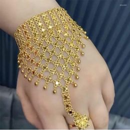 Bangle Handmade Metal Bracelet Ring Set Gold Plating Arabic Middle East Wedding Jewellery Ethnic Women Gifts Cuff
