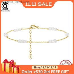 Anklets ORSA JEWELS 14K Gold 925 Sterling Silver Natural Pearls Chain Anklets for Women Fashion Foot Bracelet Ankle Strs Jewelry SA36L231116