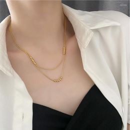 Pendant Necklaces 316L Stainless Steel Fashion Fine Jewelry 2 Layer Solder Stationary Beaded Charm Chain Choker Pendants For Women