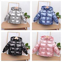 Jackets Autumn Winter Outerwear Baby Girl Boy Hooded Warm Coats Letter Print Down Kids Fashion Cotton Clothing Solid 231116