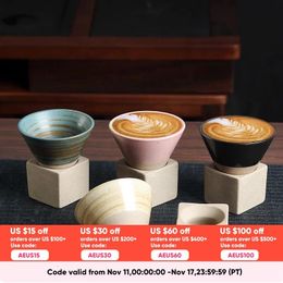 Mugs 1pcs 90ml Creative Retro Ceramic Coffee Mug Rough Pottery Tea Cup Japanese Latte Pull Flower Porcelain 231116