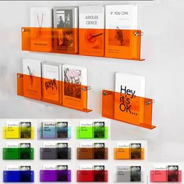 Storage Holders Racks 12 Color Acrylic Brochure Holder Wall Mount Magazine Rack Pamphlet Stand Floating Bookshelves Hang Display Literature Organizer 231116