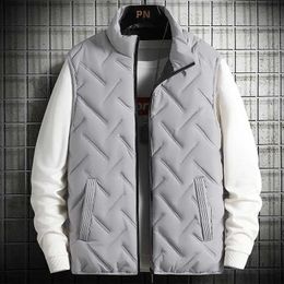 Men's Vests 2023 Winter Warm Men's Jacket Sleeveless Zipper Vest Solid Colour Casual Vests Cotton-Padded Thickened Stand Collar Wear Outside J231116