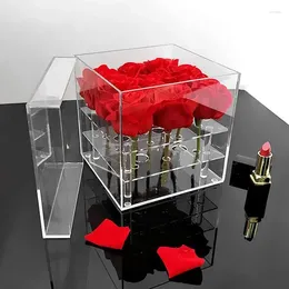 Vases Acrylic Flower Box 2 Layer Clear Book Vase Floral Centrepiece For Dining Table With Holes Long Square Modern