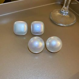 Stud Earrings Simple Colorful AB Big Quare Round Imitation Pearl For Women Wedding Accessories Brincos