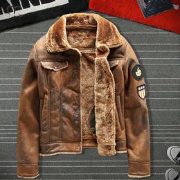 Men's Jackets Air Force Pilot Leather Jacket Men Plus Velvet Thickened PU Male Fur Coat Outwear Autumn Winter Clothing 231115