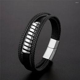 Link Bracelets Fashion Luxury Design Geometric Stainless Steel Bracelet Multi-layer Men Leather Selection Magnet Gift Pulseira